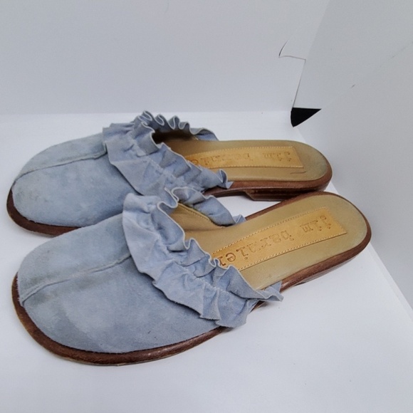 Jim Barnier ruffule blue suede sandals slides 8 - Picture 2 of 5